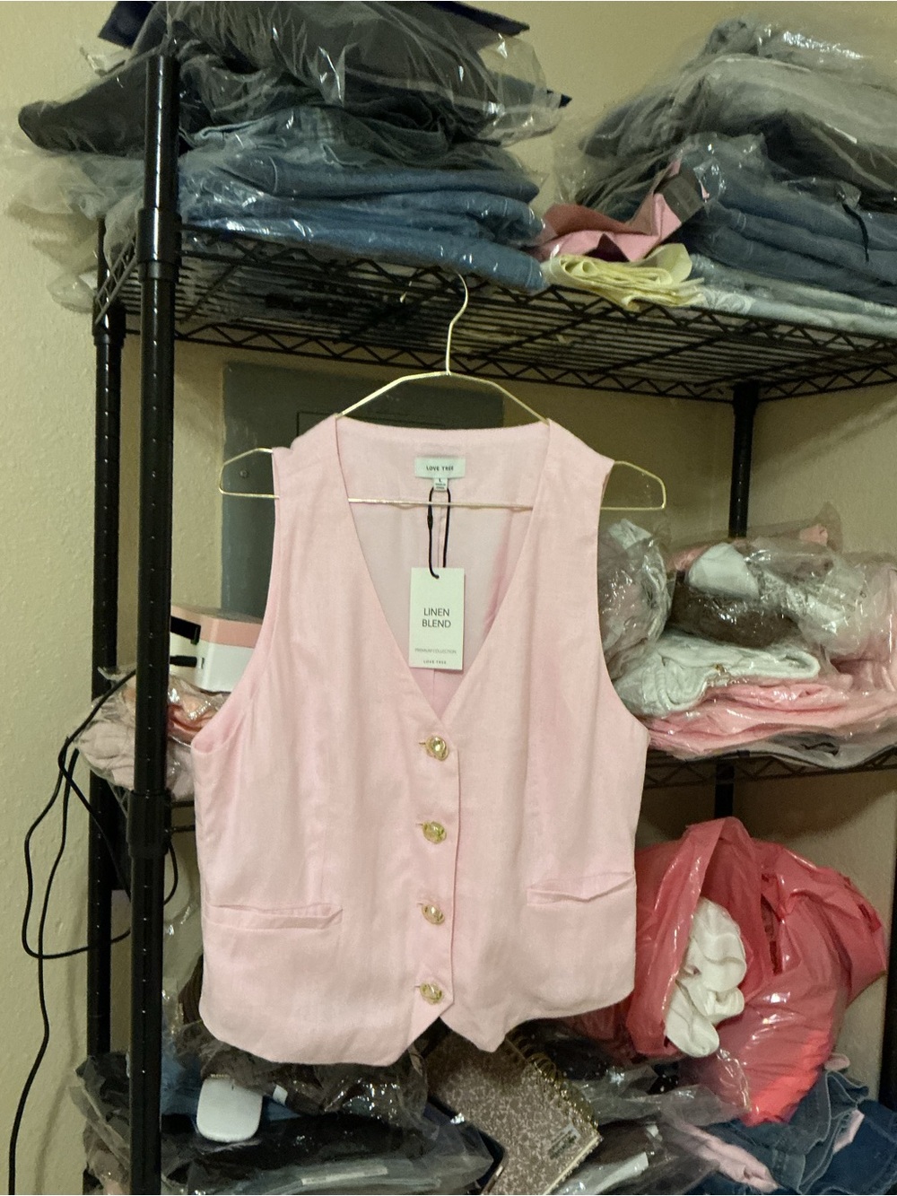Love Tree Pink Linen-Blend Sleeveless Button Vest